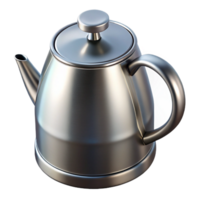 intense dramatic Stainless steel teapot, brushemetal finish, modern design, studio lighting, front view, isolateon transparent background,high-resolution product photography refined png