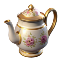 radiant traditional Vintage porcelain teapot, floral pattern, goltrim, craquelure effect, studio lighting, isolateon transparent background,high-resolution product photography exclusive png