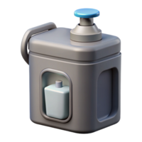 glorious timeless Portable toilet, grey plastic, with hansanitizer dispenser, studio lighting, side view, isolateon transparent background,high-resolution product photography png