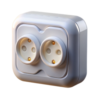 intense serene Modern wall socket, white plastic, three-prongeoutlets, soft lighting, front view, detaileillustration, with transparent background,high-resolution product photography refined png