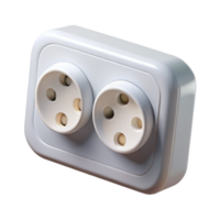 nostalgic vibrant Modern wall socket, white plastic, three-prongeoutlets, soft lighting, front view, detaileillustration, with transparent background,high-resolution product photography high quality png