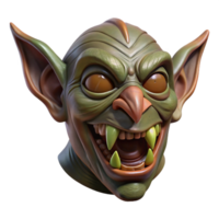 rare gothic A carved, wooden goblin mask with grotesque features, weatheretexture, dramatic lighting, front view, isolateon transparent background,high-resolution product photography top-tier png