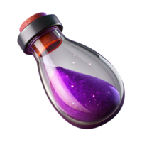 joyful impressive A glass bottle fillewith swirling, purple pixie dust, sparkling particles, soft lighting, front view, isolateon transparent background,high-resolution product photography original png