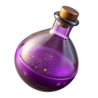 mysterious elegant A glass bottle fillewith swirling, purple pixie dust, sparkling particles, soft lighting, front view, isolateon transparent background,high-resolution product photography authentic png