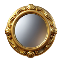 passionate majestic Rounmirror, golmetal frame, ornate design, soft lighting, front view, isolateon transparent background,high-resolution product photography original png