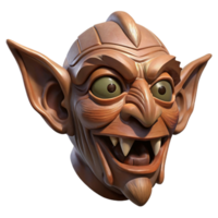 sought-after retro A carved, wooden goblin mask with grotesque features, weatheretexture, dramatic lighting, front view, isolateon transparent background,high-resolution product photography original png