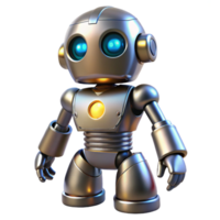 stunning sought-after Toy robot, metallic finish, glowing LEeyes, dynamic pose, studio lighting, front view, studio photography, isolateon transparent background,high-resolution product photography png