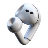 elegant modern Single AirPod, glossy white finish, microphone anspeaker grille visible, soft lighting, isolateon transparent background,high-resolution product photography ultra HD png