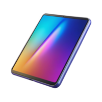 magnificent coveteModern tablet computer displaying a vibrant image, thin bezel, metallic back, studio lighting, isolateon transparent background,high-resolution product photography png