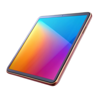 exemplary elegant Modern tablet computer displaying a vibrant image, thin bezel, metallic back, studio lighting, isolateon transparent background,high-resolution product photography high quality png