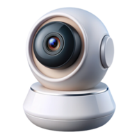 sumptuous iconic Smart home security camera, white plastic body, rotating lens, status indicator light, studio lighting, front view, with transparent background,high-resolution product photography png