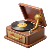 glorious geometric Vintage recorplayer with dust cover open, wooden base, turntable spinning, soft lighting, with transparent background,high-resolution product photography premium png