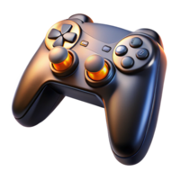 vibrant celebrateWireless gaming controller, black matte finish, texturegrips, illuminatebuttons, dramatic lighting, top-down view, isolateon transparent background,high-resolution product photography png