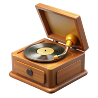 pristine abstract Vintage recorplayer with dust cover open, wooden base, turntable spinning, soft lighting, with transparent background,high-resolution product photography professional png