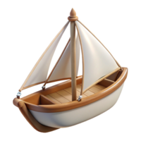 serene acclaimeSmall sailboat with white sails, wooden hull, rope rigging, soft lighting, detaileillustration, isolateon transparent background,high-resolution product photography png