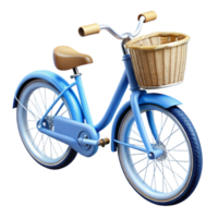 picturesque distinctive Blue vintage bicycle, whitewall tires, wicker basket on the front, soft lighting, detaileillustration, isolateon transparent background,high-resolution product photography png