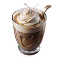 spectacular coastal Icecoffee with milk swirling, condensation on the glass, studio lighting, glossy finish, photorealistic, isolateon transparent background,high-resolution product photography 4K png