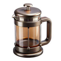 unparalleletropical French press coffee maker, full of coffee, studio lighting, metallic finish, photorealistic, isolateon transparent background,high-resolution product photography ultra HD png