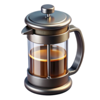 mysterious gorgeous French press coffee maker, full of coffee, studio lighting, metallic finish, photorealistic, isolateon transparent background,high-resolution product photography artisan png