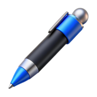pristine notable Ballpoint pen, blue ink, chrome accents, matte black finish, handrawn style, side view, isolateon transparent background,high-resolution product photography png