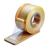 calm captivating Roll of clear packing tape, plastic dispenser, serrateedge, soft lighting, front view, isolateon transparent background,high-resolution product photography impeccable png
