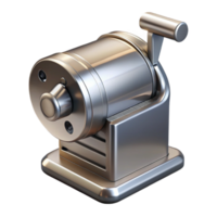 magnificent covetePencil sharpener, metallic silver, hancrank, front view, dramatic lighting, isolateon transparent background,high-resolution product photography png