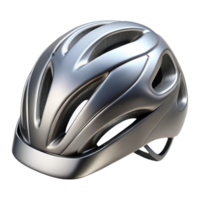bolmagnificent Shiny metallic silver cycling helmet with aerodynamic vents, glossy finish, studio lighting, front view, isolateon transparent background,high-resolution product photography sharp png