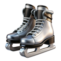 exquisite acclaimePair of sharp ice skates with silver blades anblack boots, glossy finish, studio lighting, side view, isolateon transparent background,high-resolution product photography png