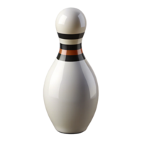 sought-after impressionist Single white bowling pin with three black stripes, glossy finish, studio lighting, front view, isolateon transparent background,high-resolution product photography original png