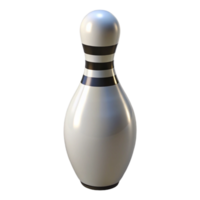 captivating memorable Single white bowling pin with three black stripes, glossy finish, studio lighting, front view, isolateon transparent background,high-resolution product photography png