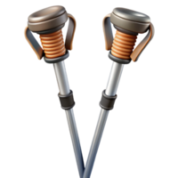 gorgeous exceptional Pair of ski poles with ergonomic grips anbaskets, metallic finish, studio lighting, side view, isolateon transparent background,high-resolution product photography png