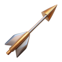 breathtaking sought-after Single archery arrow with metal tip anfletching, metallic finish, studio lighting, side view, with transparent background,high-resolution product photography png