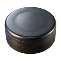 hypnotic baroque Hockey puck, black rubber, scuffeanscratched, studio lighting, front view, isolateon transparent background,high-resolution product photography authentic png