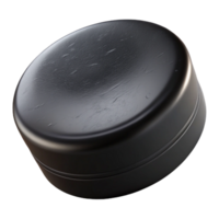 melancholic magnificent Hockey puck, black rubber, scuffeanscratched, studio lighting, front view, isolateon transparent background,high-resolution product photography masterfully captured png