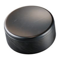 dramatic glorious Hockey puck, black rubber, scuffeanscratched, studio lighting, front view, isolateon transparent background,high-resolution product photography flawless png