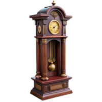 mesmerizing coveteAntique grandfather clock with intricate carvings ana pendulum, dark woofinish, dramatic lighting, front view, isolateon transparent background,high-resolution product photography png