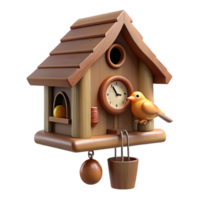 extraordinary peaceful geometric Cuckoo clock with carvedetails ana moving cuckoo bird, wooden casing, soft lighting, with transparent background,high-resolution product photography elite png