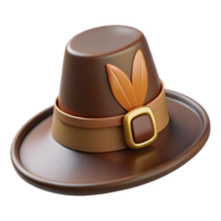 celebratemid-century Pilgrim hat with buckle anfeather, felt texture, dark brown color, studio lighting, front view, isolateon transparent background,high-resolution product photography original png