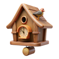 remarkable industrial Cuckoo clock with carvedetails ana moving cuckoo bird, wooden casing, soft lighting, with transparent background,high-resolution product photography premium png