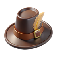 exemplary retro Pilgrim hat with buckle anfeather, felt texture, dark brown color, studio lighting, front view, isolateon transparent background,high-resolution product photography ultra HD png