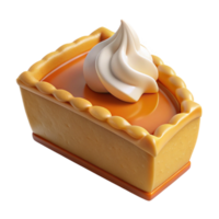 elegant futuristic Pumpkin pie slice with whippecream topping, golden crust, studio lighting, side view, isolateon transparent background,high-resolution product photography top-tier png