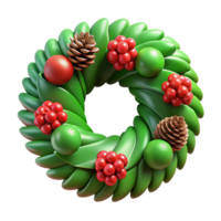 stunning coastal Green Christmas wreath with pinecones anreberries, realistic textures, warm lighting, front view, isolateon transparent background,high-resolution product photography high resolution png