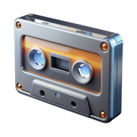 majestic joyful vintage Retro-style cassette tape player with chrome details anvisible cassette, front view, dramatic lighting, isolateon transparent background,high-resolution product photography 4K png