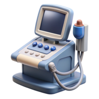 iconic organic Ultrasounmachine with monitor, transducer probe, control buttons, studio lighting, front view, photorealistic, with transparent background,high-resolution product photography authentic png