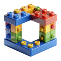 mesmerizing playful artistic Frame made of LEGO bricks, bright primary colors, interlocking pieces, studio lighting, render, with transparent background,high-resolution product photography top-tier png