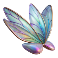 dynamic radiant A shimmering, iridescent fairy wing, delicate veins ansubtle glitter, soft lighting, front view, isolateon transparent background,high-resolution product photography studio quality png