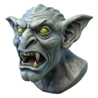 sumptuous signature A grotesque gargoyle head, carvefrom grey stone, weathereanmoss-covered, dramatic lighting, isolateon transparent background,high-resolution product photography png