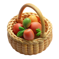 alluring abstract A small, intricately woven fairy basket, fillewith miniature fruits, soft lighting, top-down view, isolateon transparent background,high-resolution product photography elite png