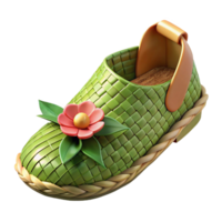 harmonious serene A single, handcraftepixie shoe, made of woven grass anflower petals, soft lighting, side view, isolateon transparent background,high-resolution product photography precision png