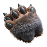 mesmerizing iconic A realistic, furry werewolf paw, with extendeclaws, dramatic lighting, top-down view, isolateon transparent background,high-resolution product photography png